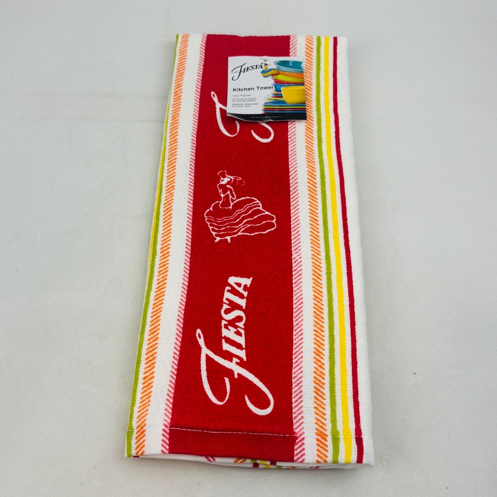 Fiesta Kitchen Dish Towel Scarlet Stripe Red Dancing Lady 16x28 Fiestaware New